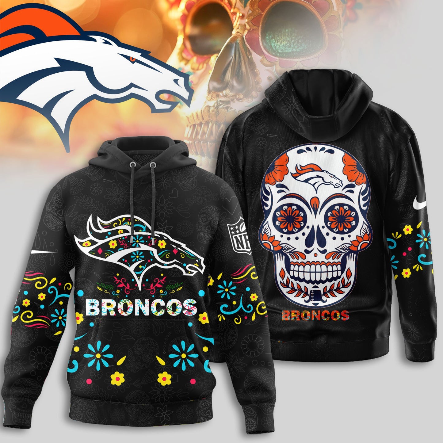 Denver Broncos | Premium Dia de los Muertos Limited Editions Hoodie MM