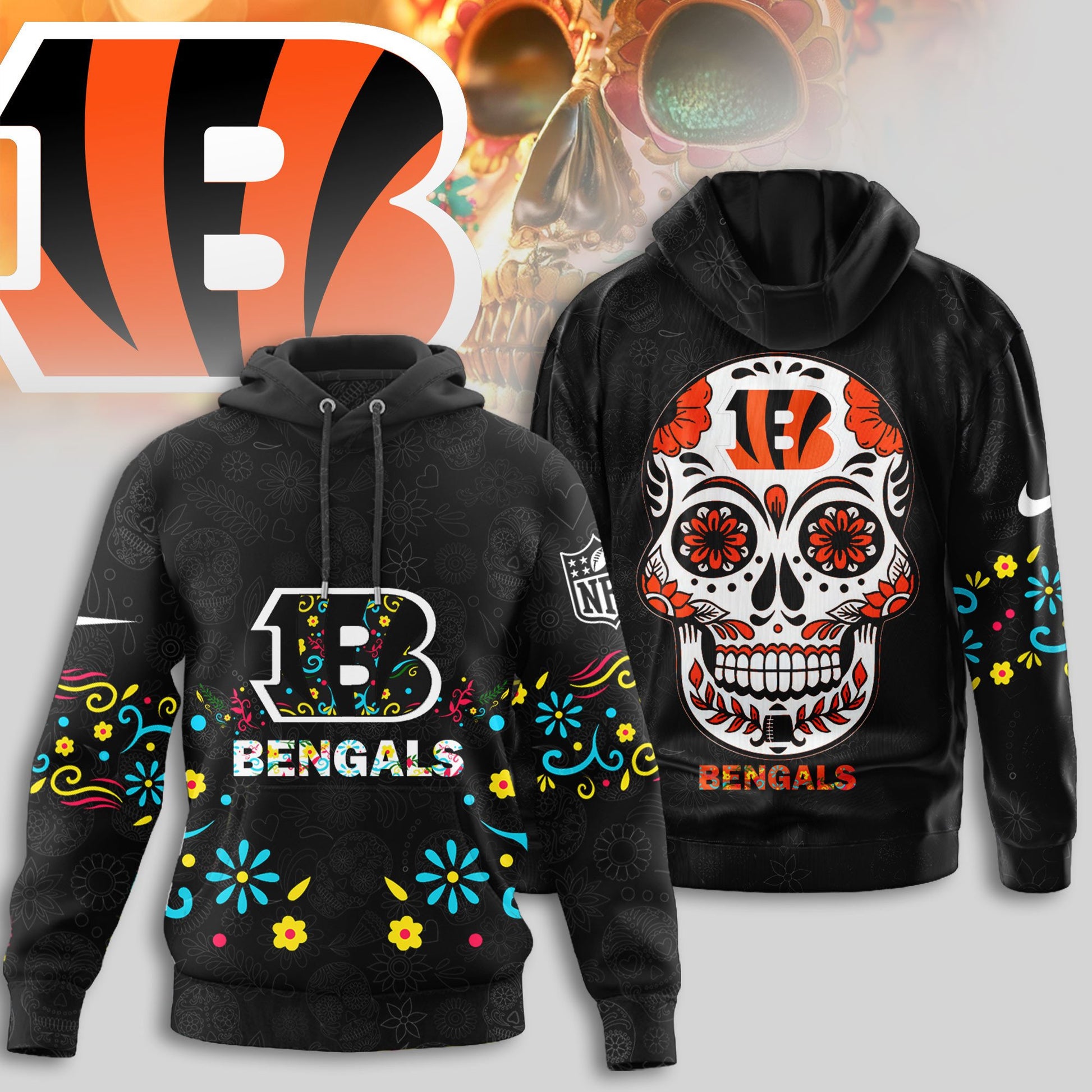 Cincinnati Bengals | Premium Dia de los Muertos Limited Editions Hoodie MM