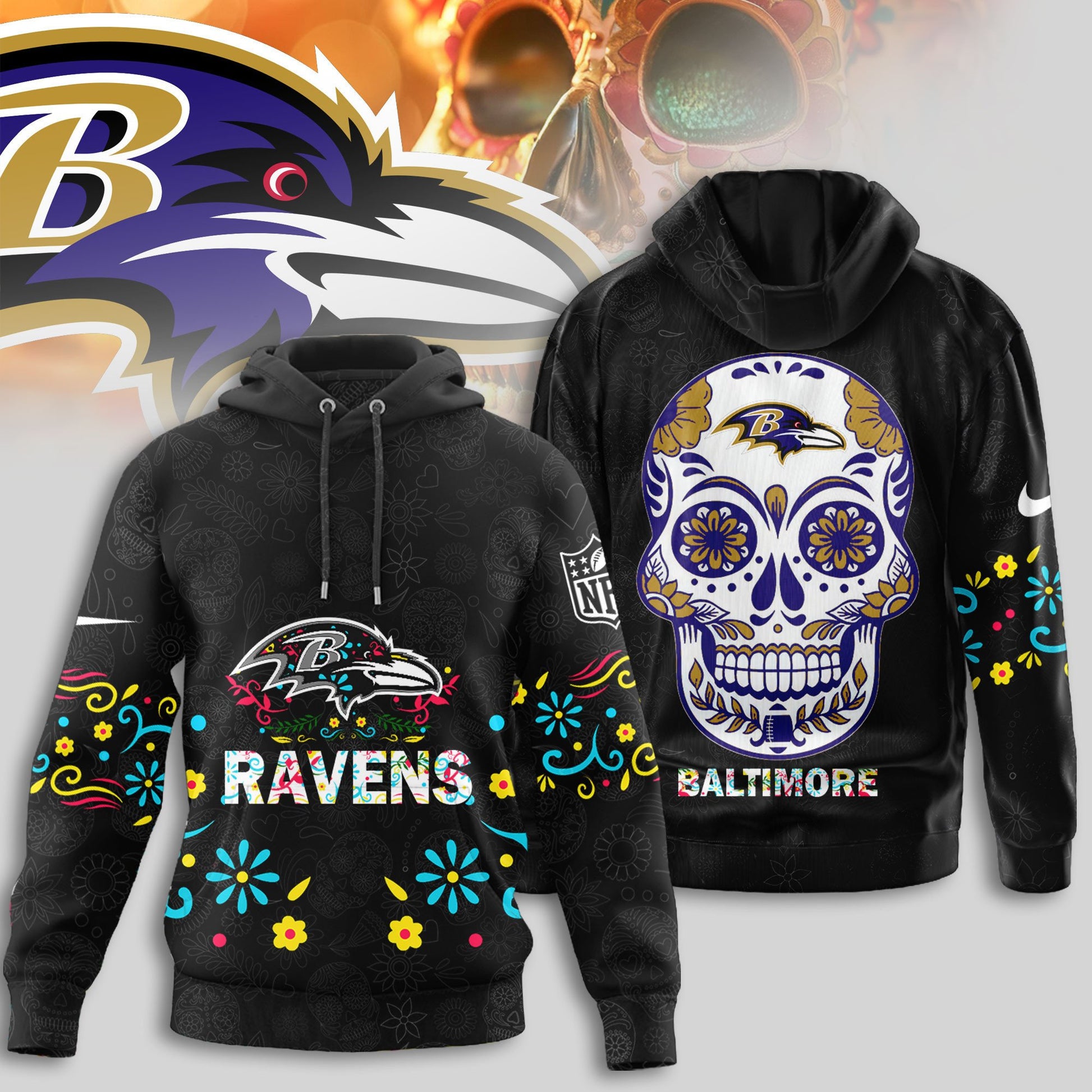 Baltimore Ravens | Premium Dia de los Muertos Limited Editions Hoodie MM