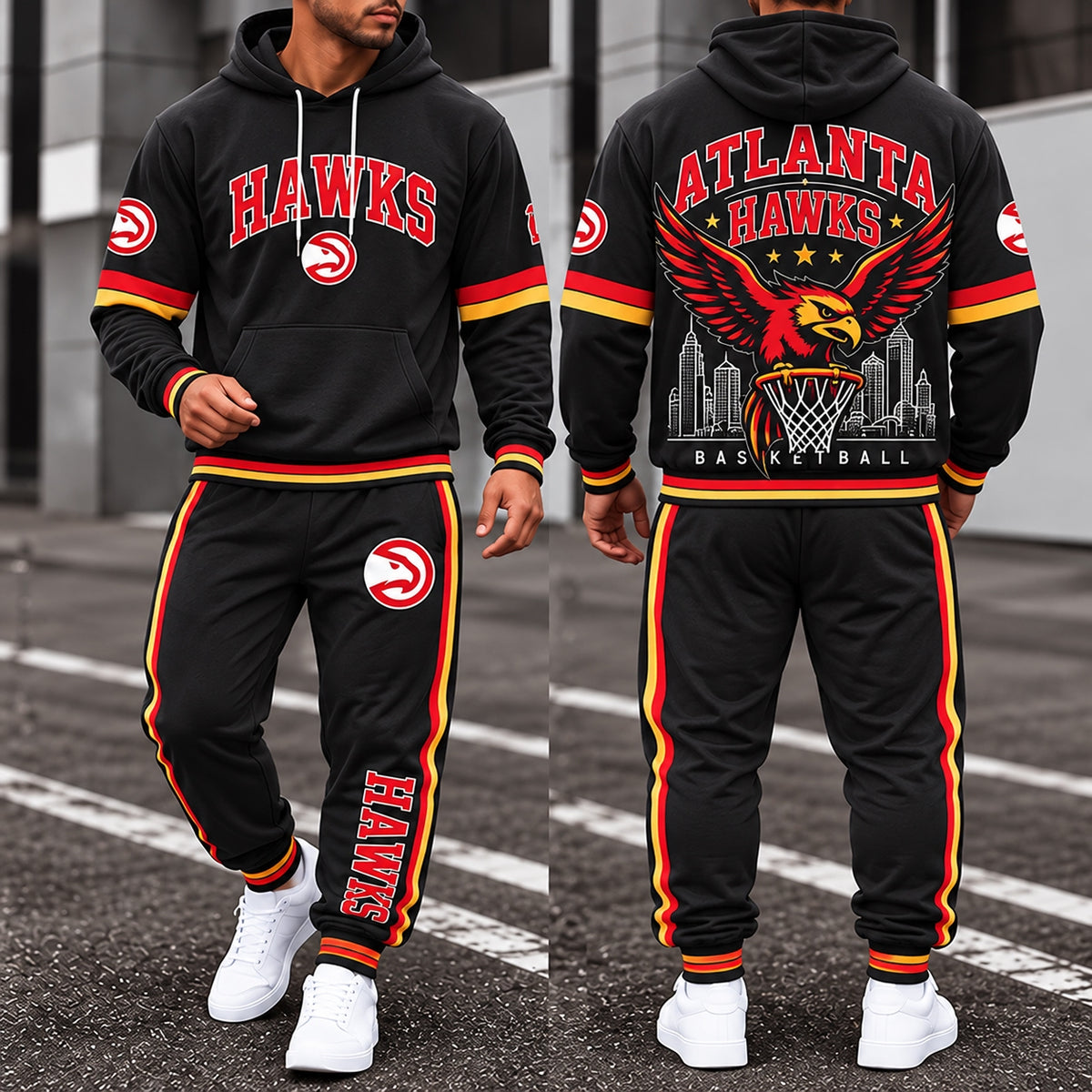 AH Streetwear Hoodie Pants Set - Printed