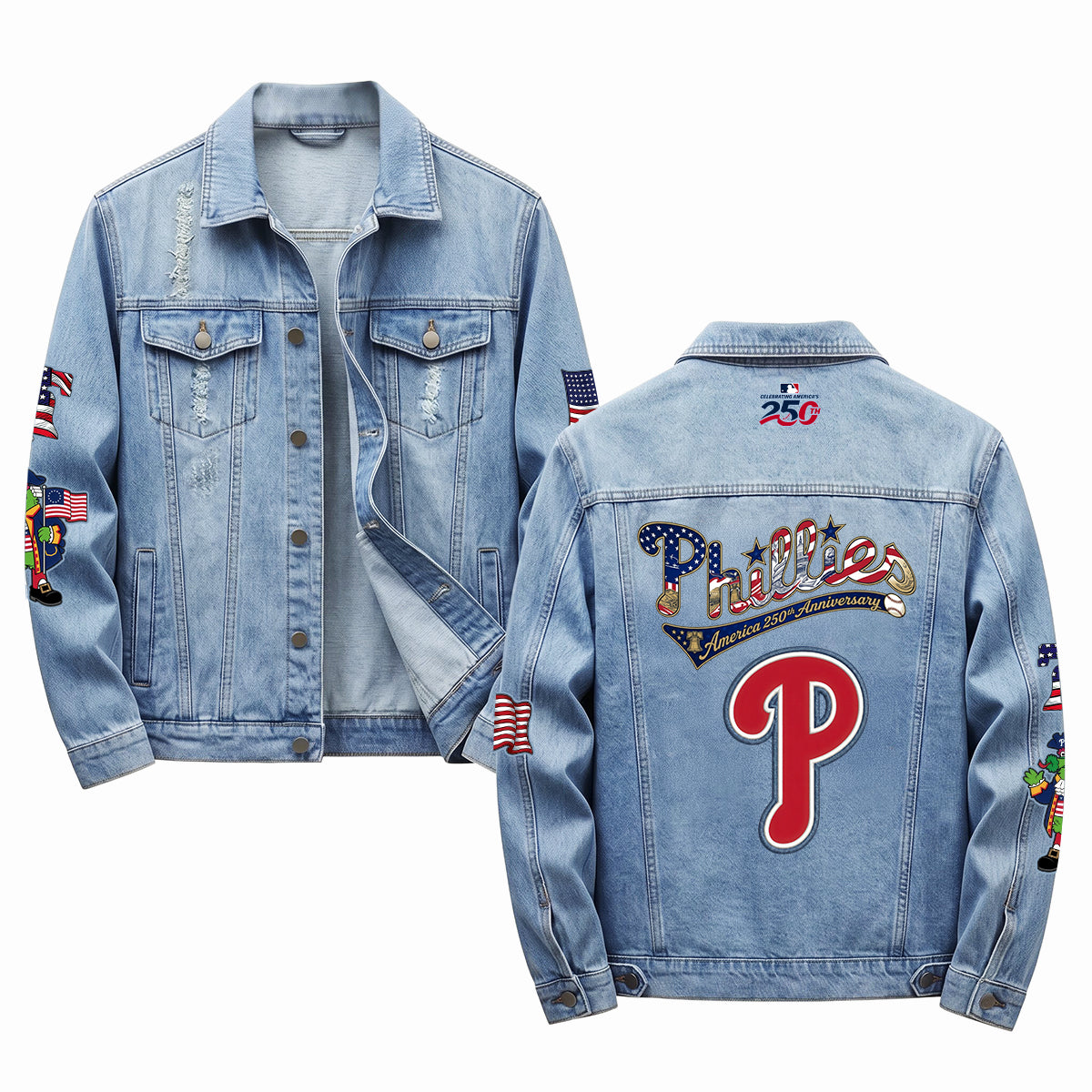 Philadelphia Phillies 2026 Independence Day USA Denim Jacket - Printed