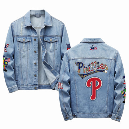 Philadelphia Phillies 2026 Independence Day USA Denim Jacket - Printed