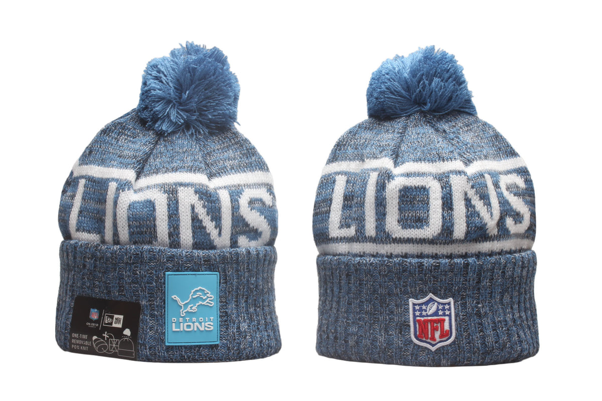 Detroit Lions Cuffed Knit Hat with Pom - Rubber Patch