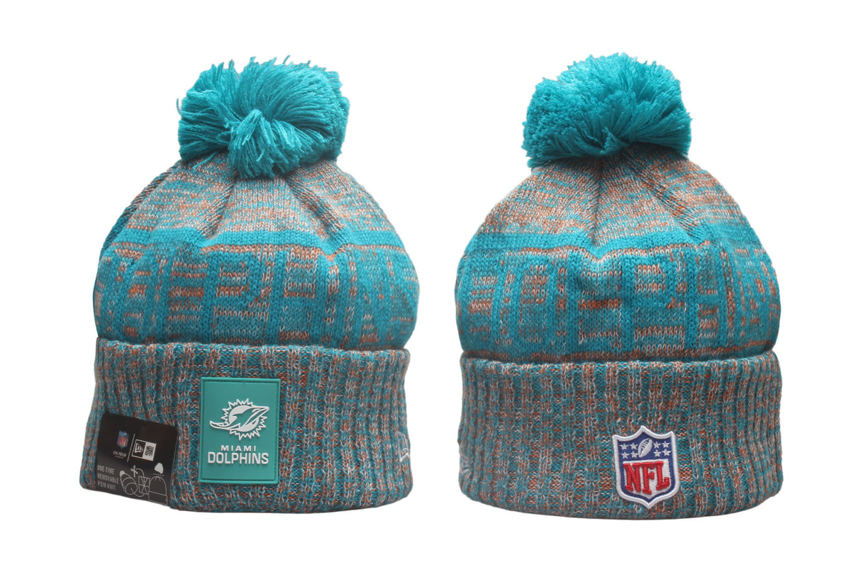 Miami Dolphins Cuffed Knit Hat with Pom - Rubber Patch