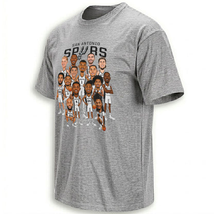 SAS Black 2026 Basketball  Playoffs Roster Caricature Printed T-Shirt