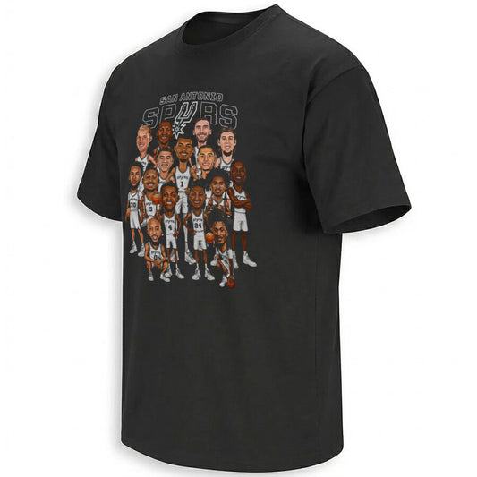 SAS Black 2026 Basketball  Playoffs Roster Caricature Printed T-Shirt