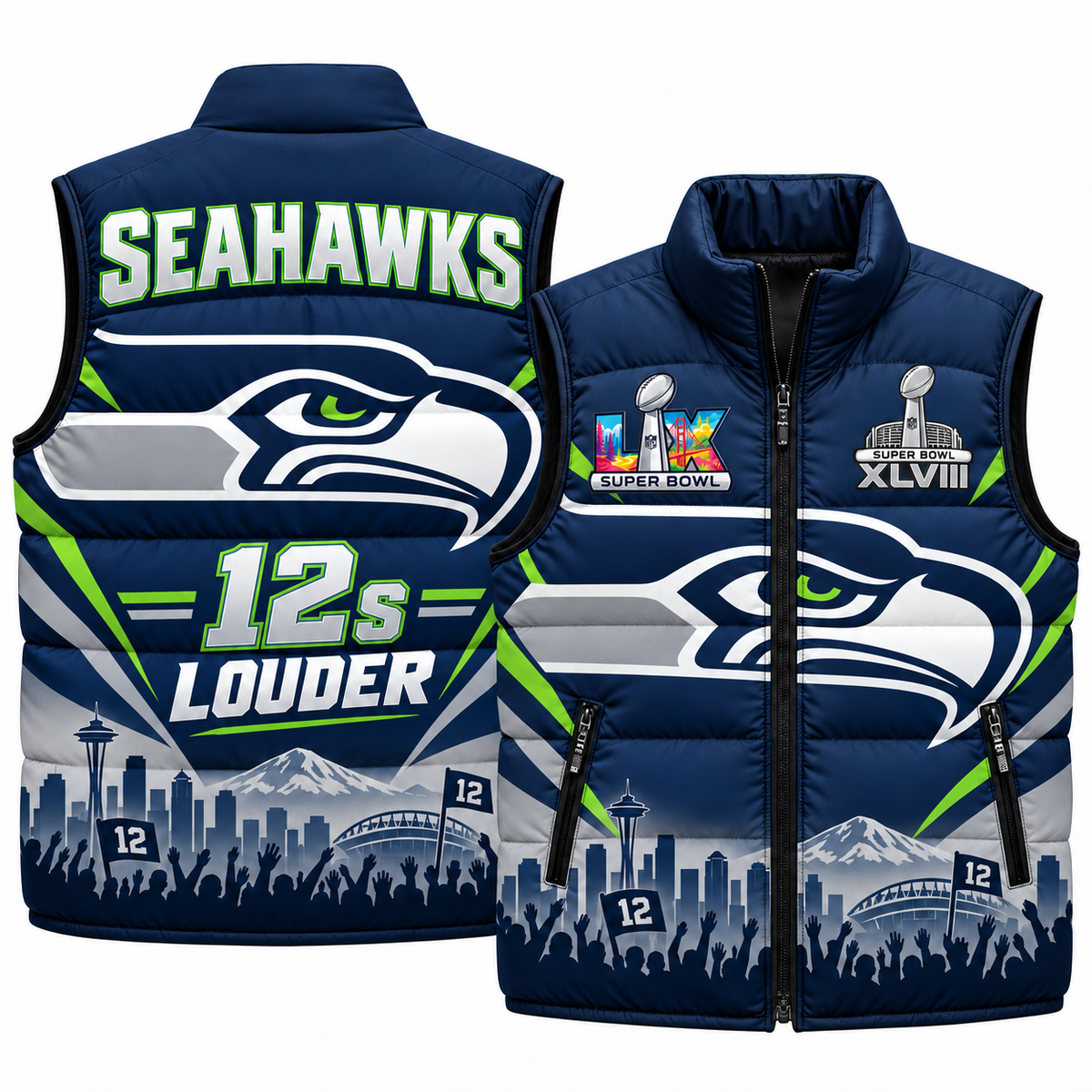 SEA "12s Louder" Edition Puffer Vest - Printed