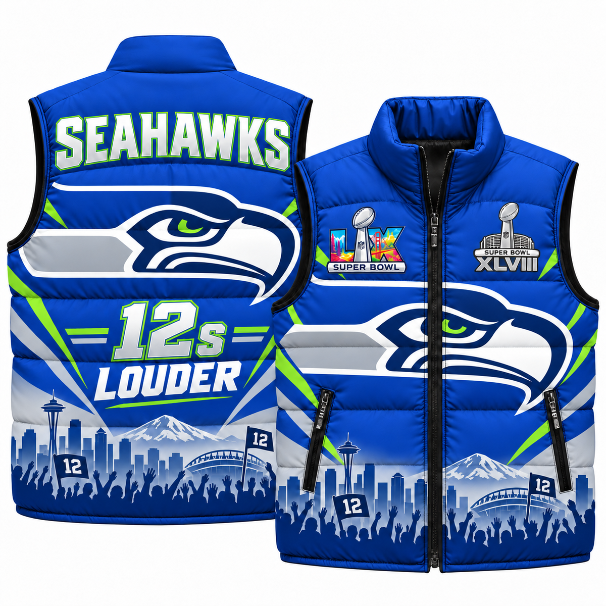 SEA "12s Louder" Edition Puffer Vest - Printed