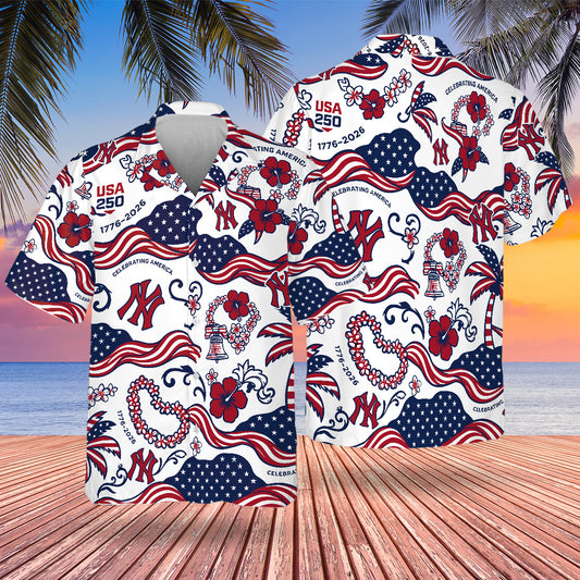 NYY Special Semiquincentennial Hawaiian Design Button Shirt V3