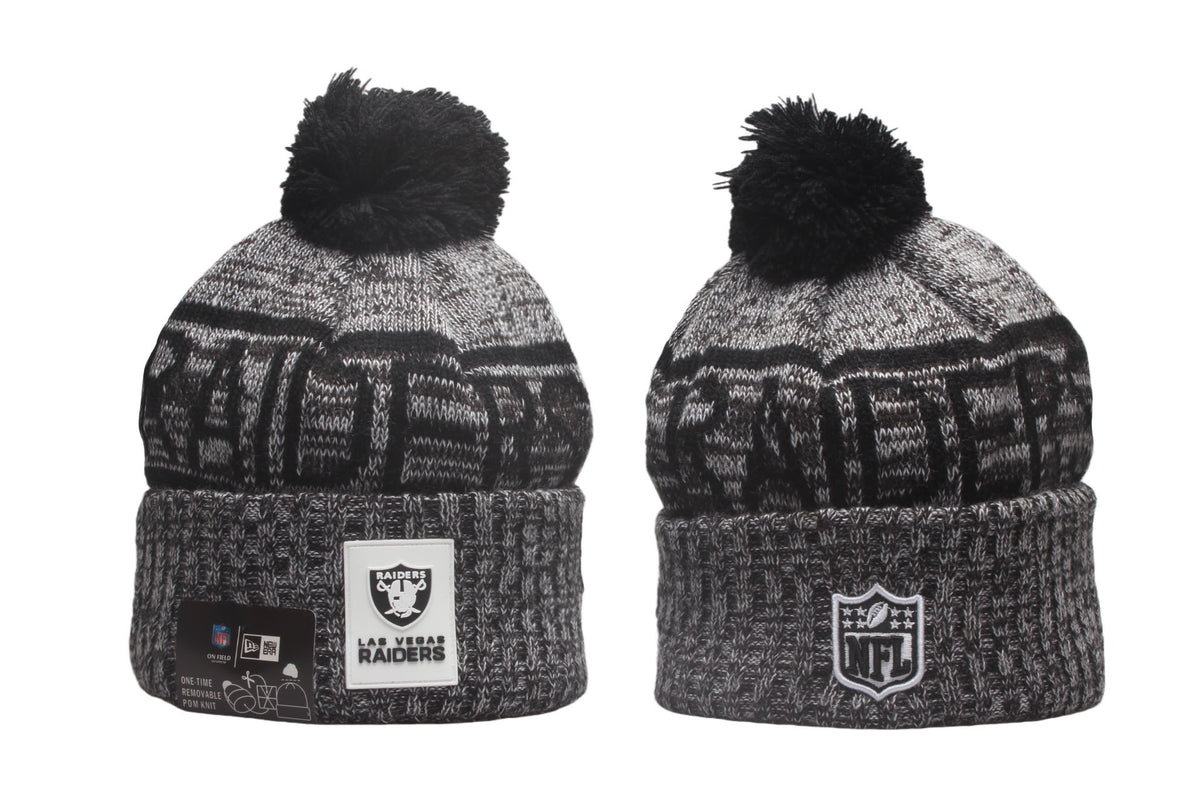 Las Vegas Raiders Cuffed Knit Hat with Pom - Rubber Patch