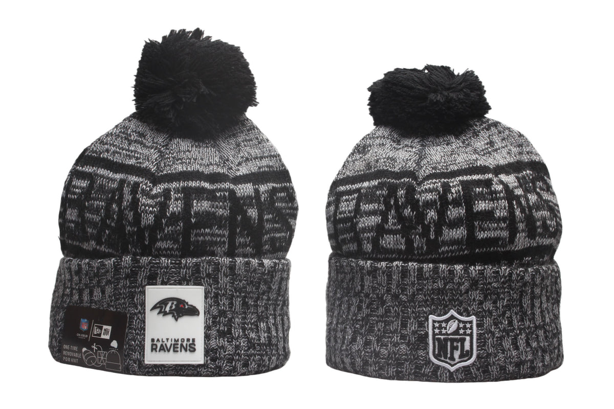 Baltimore Ravens Cuffed Knit Hat with Pom - Rubber Patch