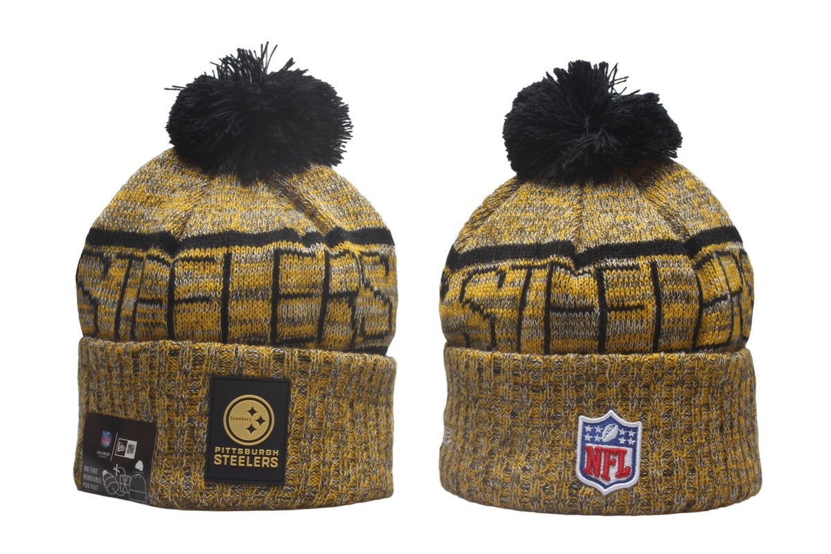 Pittsburgh Steelers Cuffed Knit Hat with Pom - Rubber Patch