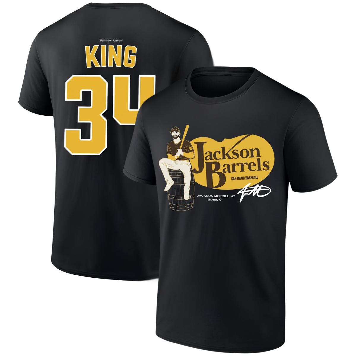 SD Jackson Barrels Jackson Merrill #3 Two Sides T-Shirt - Printed