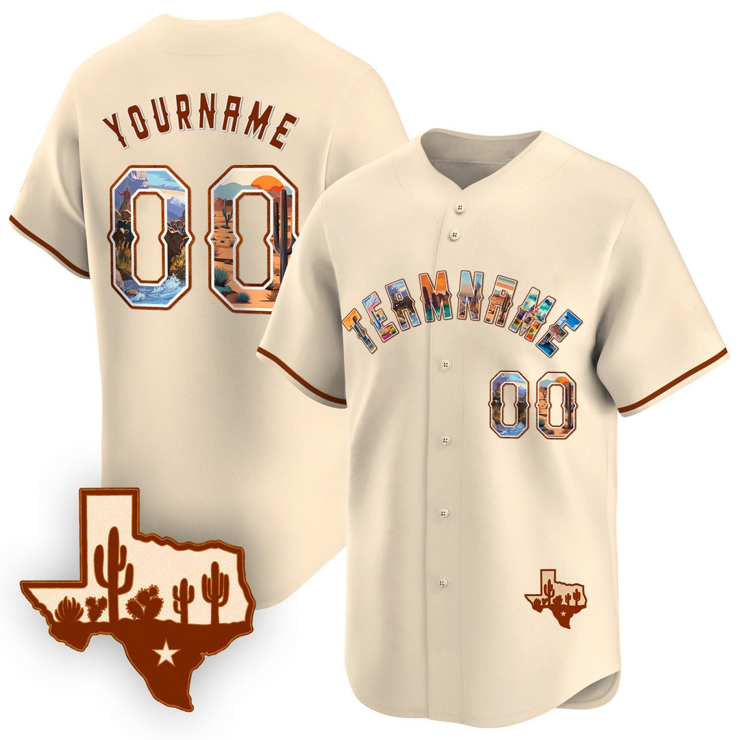 CUSTOM WHITE TEXAS ART BASEBALL JERSEY - EMBROIDERED