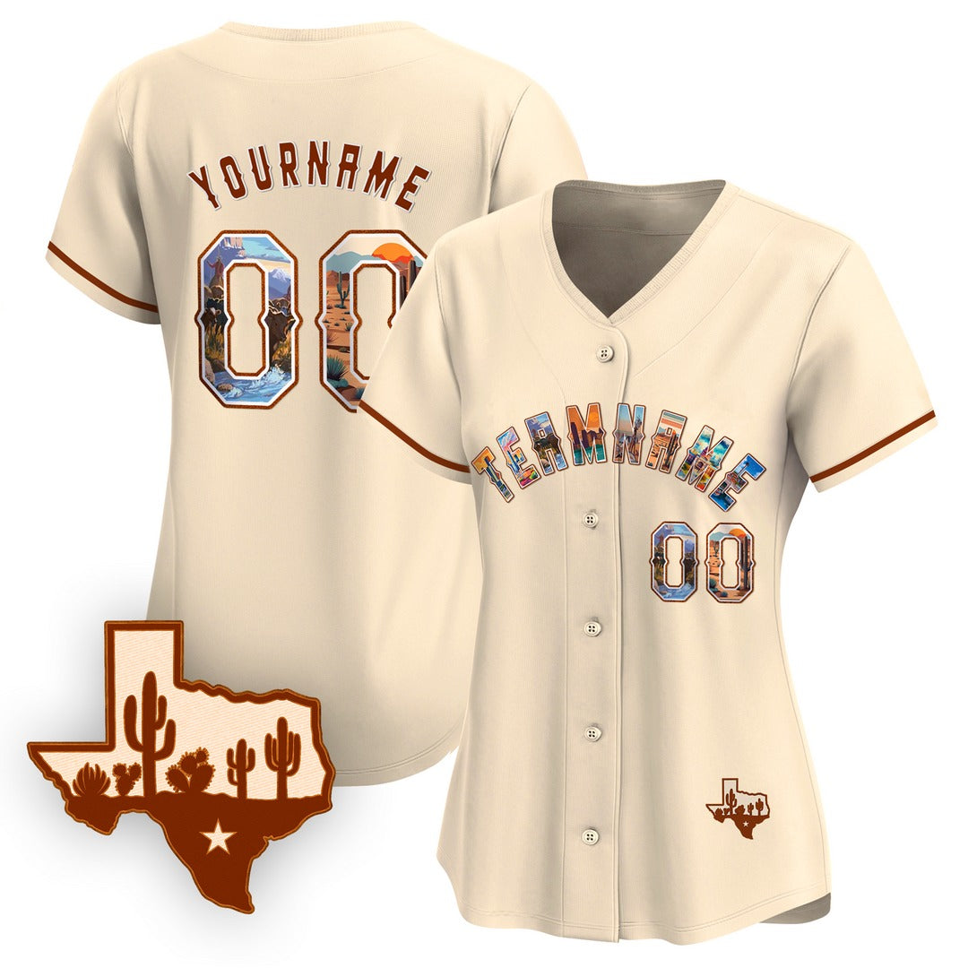 CUSTOM WHITE TEXAS ART BASEBALL JERSEY - EMBROIDERED