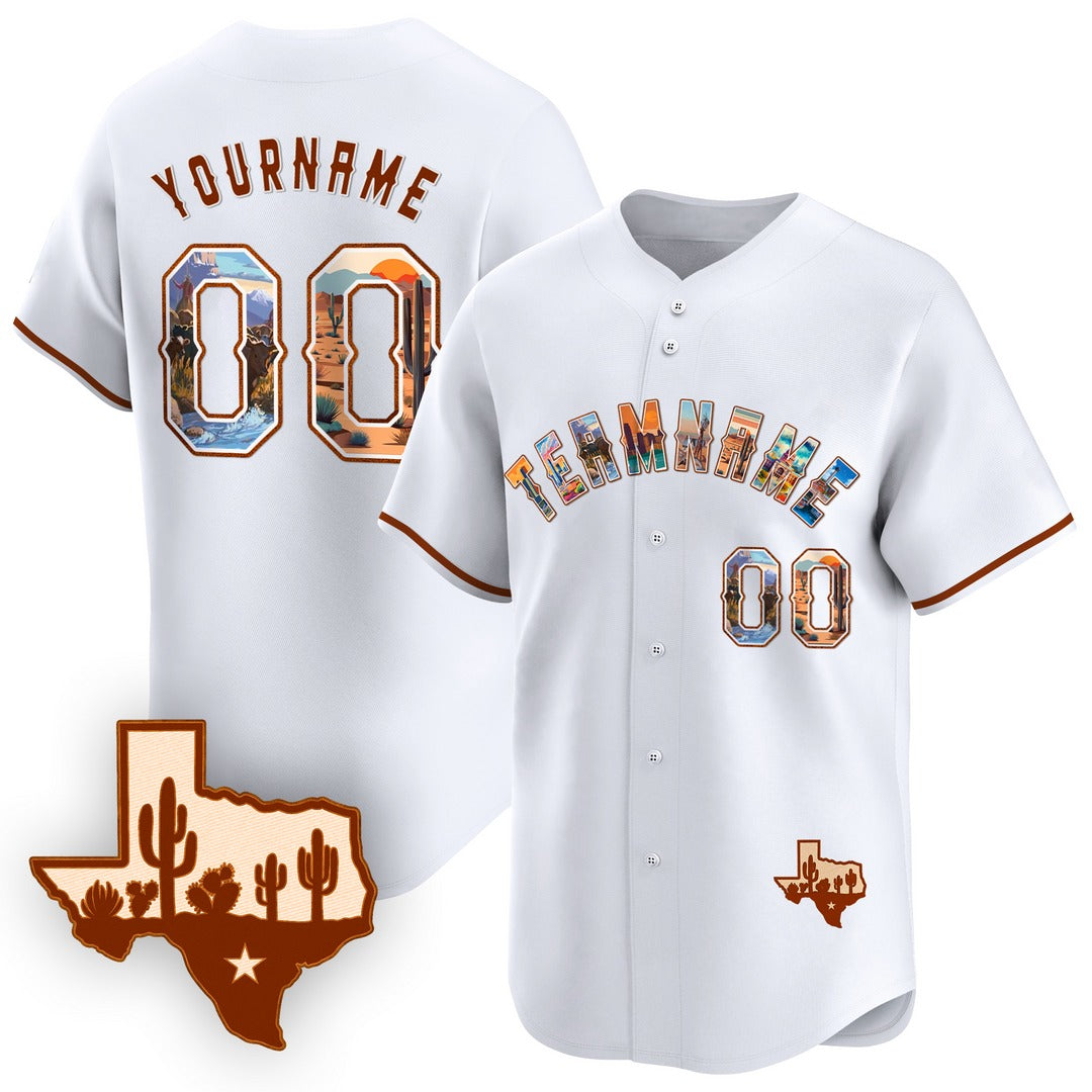 CUSTOM WHITE TEXAS ART BASEBALL JERSEY - EMBROIDERED