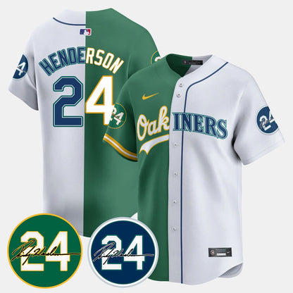 A's - Mariners Ricky Henderson Memorial Jersey - All Stitched