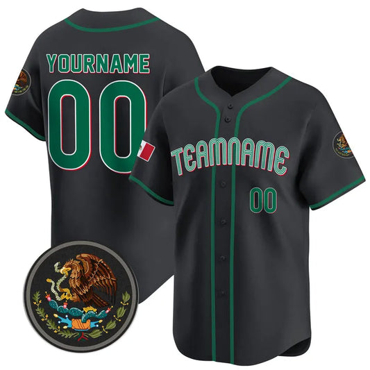 CUSTOM BLACK GREEN MEXICO BASEBALL JERSEY - EMBROIDERED