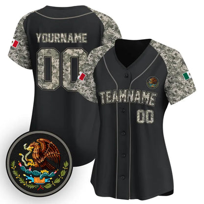 CUSTOM ALTERNATE BLACK CAMO - BLACK MEXICO BASEBALL JERSEY - EMBROIDERED