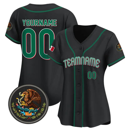 CUSTOM BLACK GREEN MEXICO BASEBALL JERSEY - EMBROIDERED