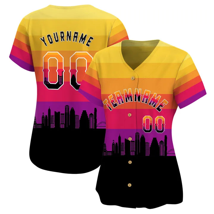 CUSTOM 3D AUSTIN CITY NIGHT PATTERN BASEBALL JERSEY - PRINTED