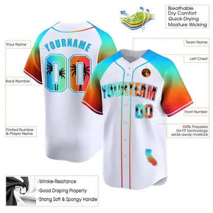 CUSTOM WHITE ALTERNATE CALIFORNIA BEACH BASEBALL JERSEY - EMBROIDERED