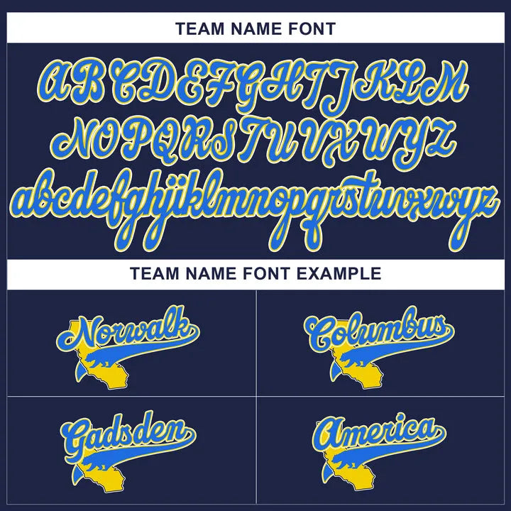 CUSTOM NAVY YELLOW CALIFORNIA MOUNTAIN BASEBALL JERSEY - EMBROIDERED