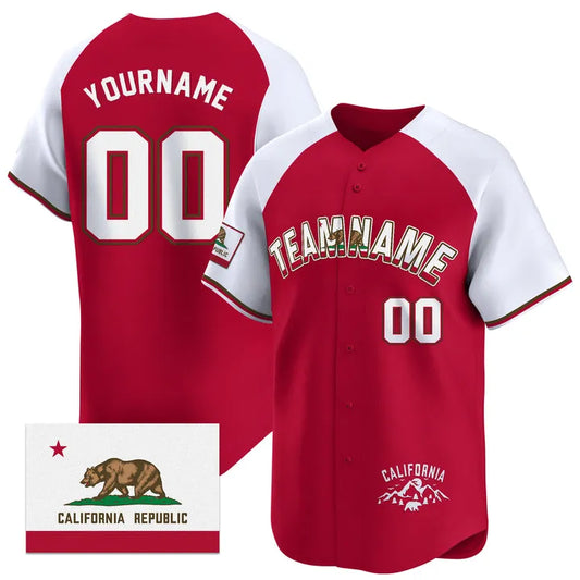 CUSTOM RED ALTERNATE WHITE CALIFORNIA FLAG BASEBALL JERSEY - EMBROIDERED