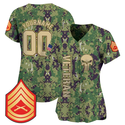 CUSTOM CAMO CREAM VETERAN BASEBALL JERSEY - EMBROIDERED