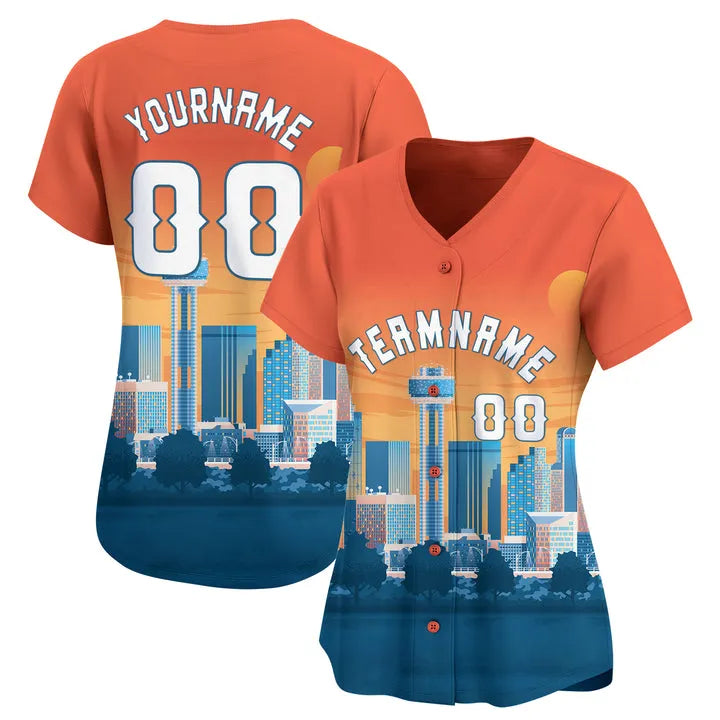 CUSTOM ORANGE 3D DALLAS CITY TEXAS PATTERN BASEBALL JERSEY - PRINTED