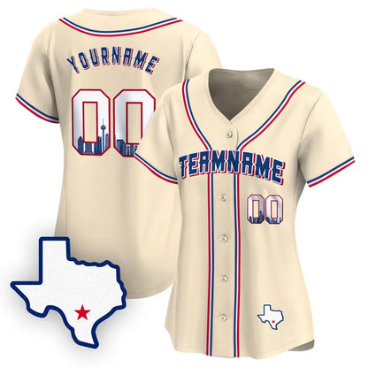 CUSTOM CREAM ROYAL SAN ANTONIO TEXAS PATTERN BASEBALL JERSEY - EMBROIDERED