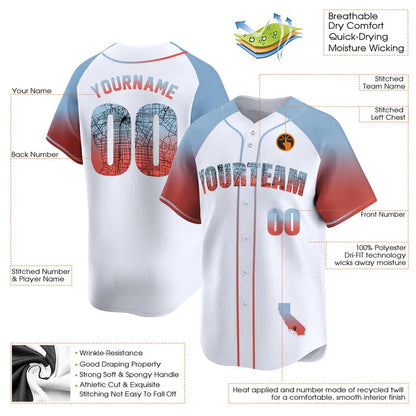 CUSTOM WHITE ALTERNATE LOS ANGELES MAP BASEBALL JERSEY - EMBROIDERED