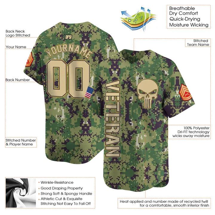 CUSTOM CAMO CREAM VETERAN BASEBALL JERSEY - EMBROIDERED