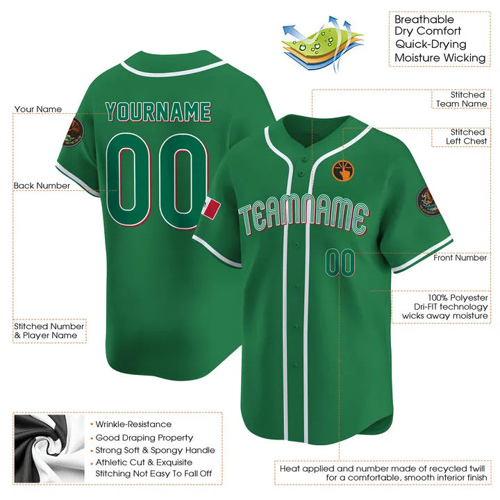 CUSTOM GREEN MEXICO BASEBALL JERSEY - EMBROIDERED