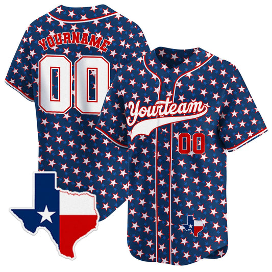 CUSTOM NAVY STAR PATTERN TEXAS MAP BASEBALL JERSEY - PRINTED