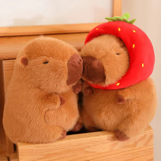 Cuddly Capybara Plushie: Capybara with Strawberry Hat Plushie