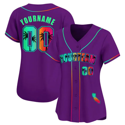 CUSTOM PURPLE GREEN CALIFORNIA BEACH BASEBALL JERSEY - EMBROIDERED