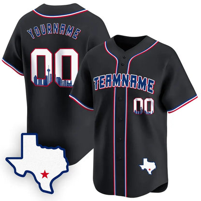 CUSTOM BLACK ROYAL SAN ANTONIO TEXAS PATTERN BASEBALL JERSEY - EMBROIDERED