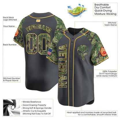 CUSTOM BLACK ALTERNATE CAMO VETERAN BASEBALL JERSEY - EMBROIDERED