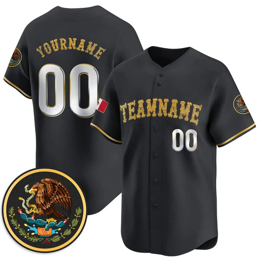 CUSTOM BLACK GOLD MEXICO BASEBALL JERSEY - EMBROIDERED