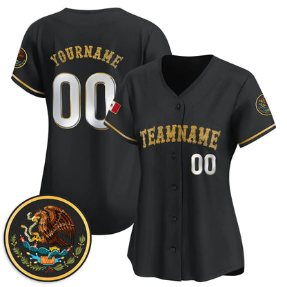 CUSTOM BLACK GOLD MEXICO BASEBALL JERSEY - EMBROIDERED