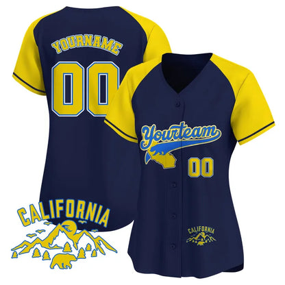 CUSTOM NAVY ALTERNATE YELLOW CALIFORNIA MOUNTAIN BASEBALL JERSEY - EMBROIDERED