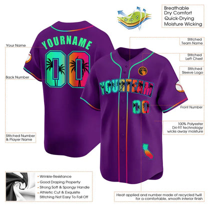 CUSTOM PURPLE GREEN CALIFORNIA BEACH BASEBALL JERSEY - EMBROIDERED