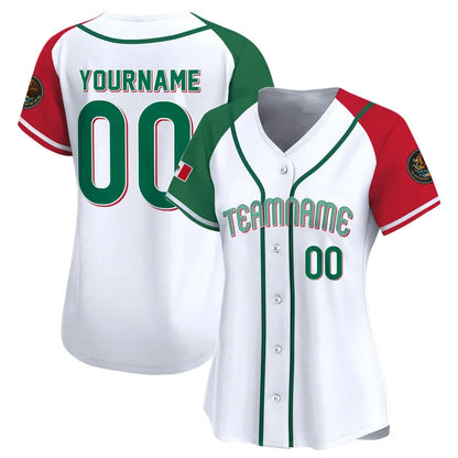 CUSTOM WHITE ALTERNATE RED GREEN MEXICO BASEBALL JERSEY - EMBROIDERED