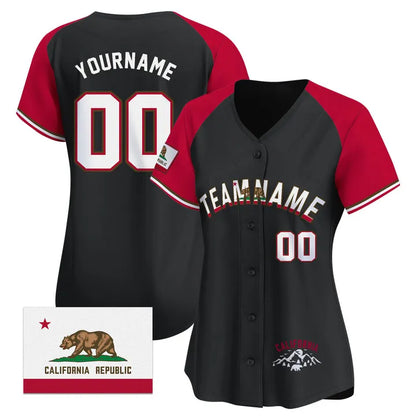 CUSTOM BLACK ALTERNATE WHITE CALIFORNIA FLAG BASEBALL JERSEY - EMBROIDERED