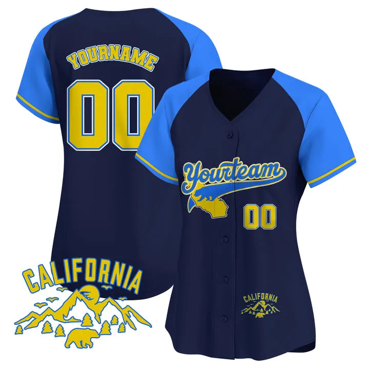 CUSTOM NAVY ALTERNATE BLUE YELLOW CALIFORNIA MOUNTAIN BASEBALL JERSEY - EMBROIDERED