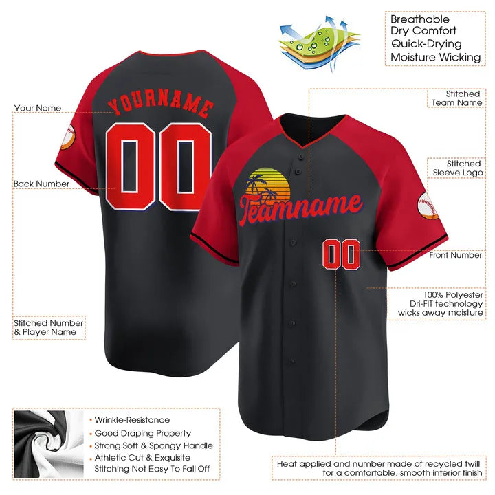 CUSTOM BLACK ALTERNATE RED CALIFORNIA BASEBALL JERSEY - EMBROIDERED