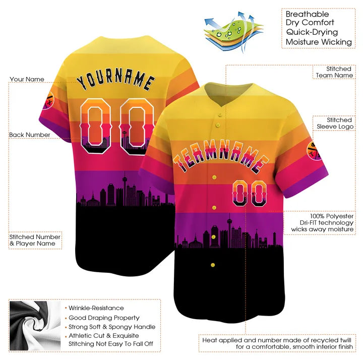 CUSTOM 3D SAN ANTONIO CITY NIGHT PATTERN BASEBALL JERSEY - PRINTED