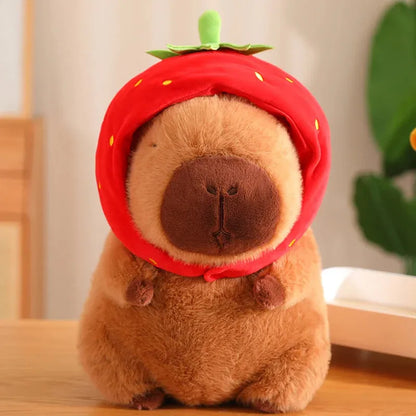 Cuddly Capybara Plushie: Capybara with Strawberry Hat Plushie