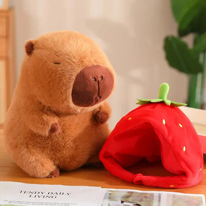 Cuddly Capybara Plushie: Capybara with Strawberry Hat Plushie